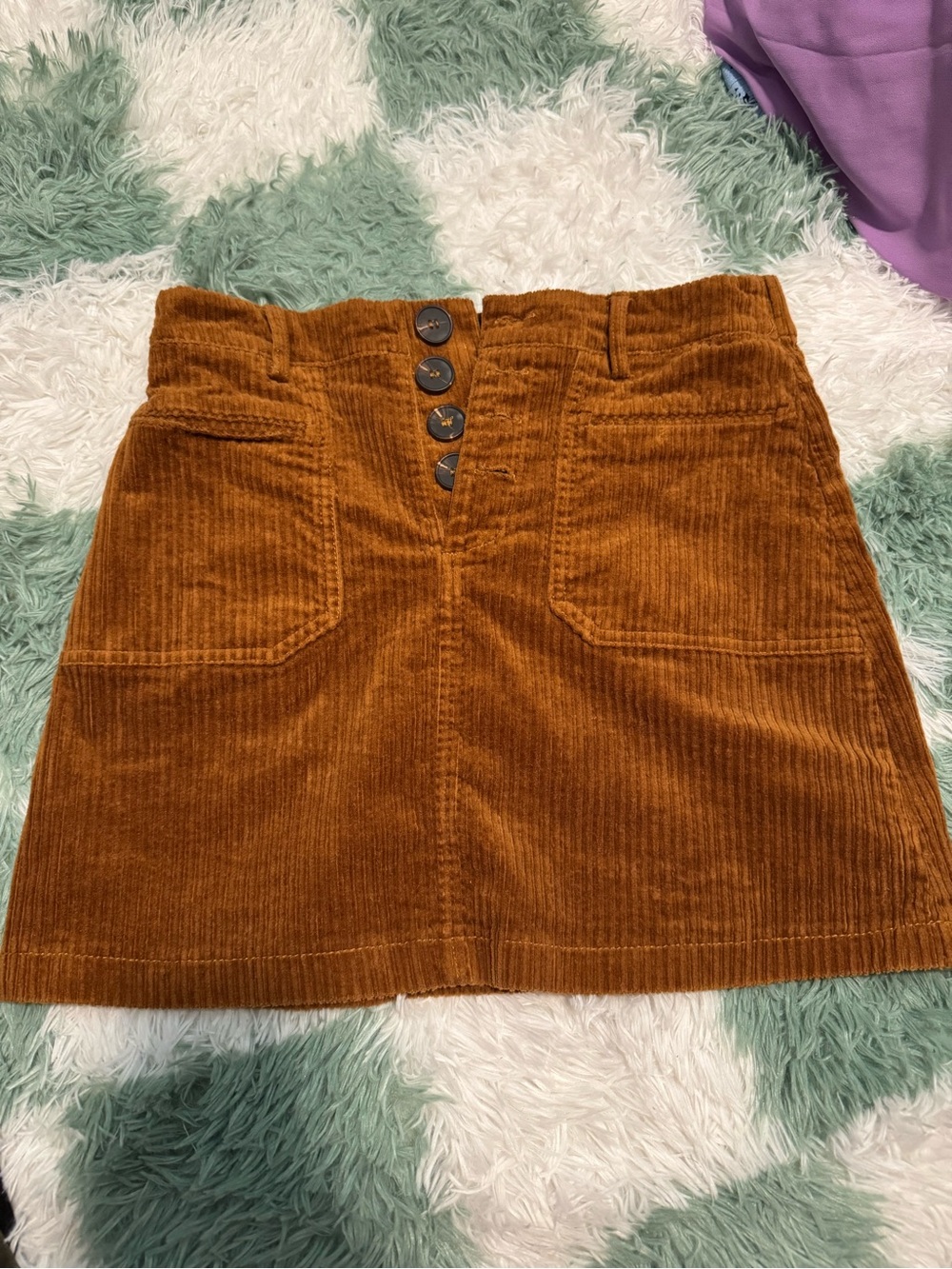 Shinestar Rust Corduroy Button-Front Mini Skirt